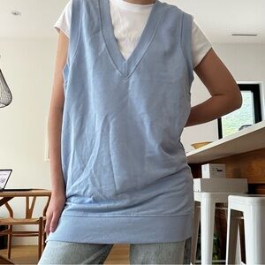 NWT PULL & BEAR Light Blue V-Neck Sleeveless vest tunic length Top - S